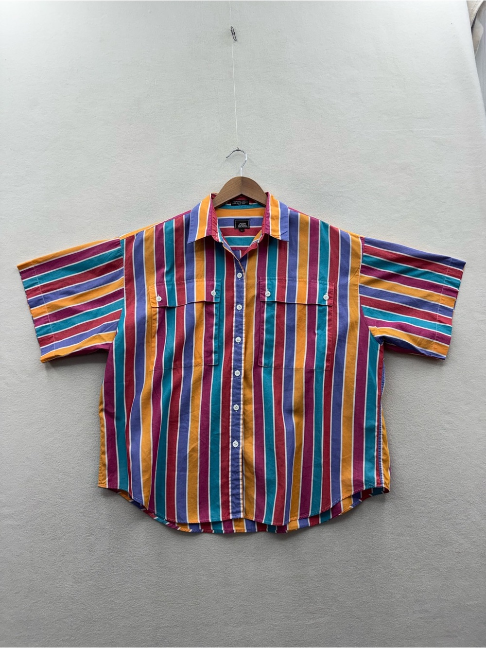 Vintage John Henry Women’s Large Colorful Striped Button-Up Shirt Cotton